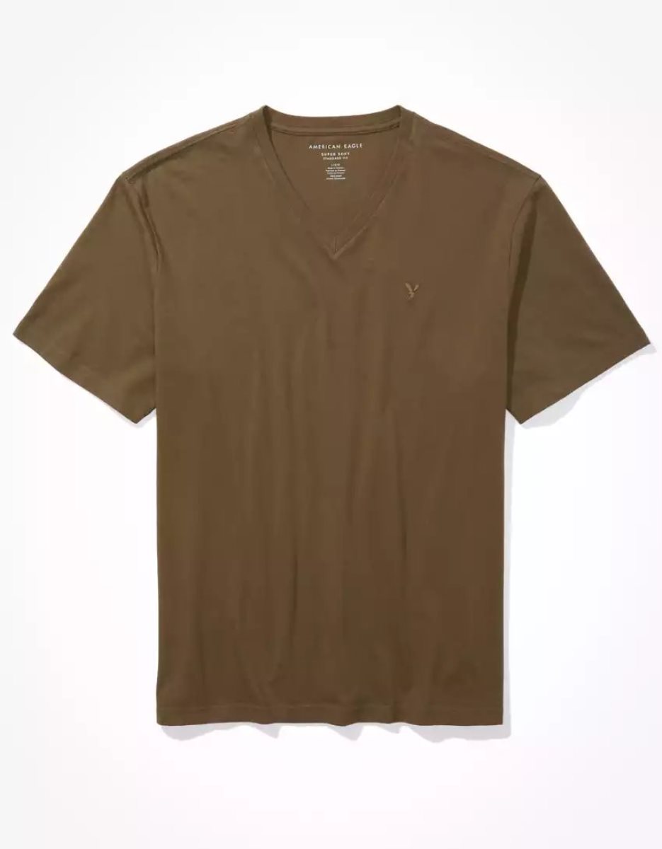 T Shirts American Eagle AE Super Soft Legend V-Neck Vert Olive Homme | AGQ-95424209